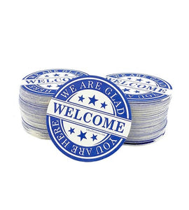 Drink Coasters - Round 3.5" Diameter - We Are Glad You Are Here - CASE OF 20 / 250CT SLEEVES