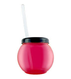 BARCONIC® PINK FISHBOWL PLASTIC DRINKWARE - 20 OUNCE - WITH LID AND STRAW