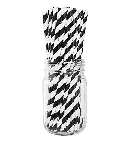 BarConic Eco-Friendly Paper Straws - 7 3/4 Black & White Stripe - CASE OF 20 / 100 PACKS