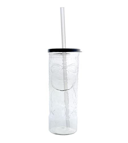 BARCONIC® DRINKWARE - PLASTIC TIKI CUP W/ LID AND STRAW - 24 OUNCE CLEAR
