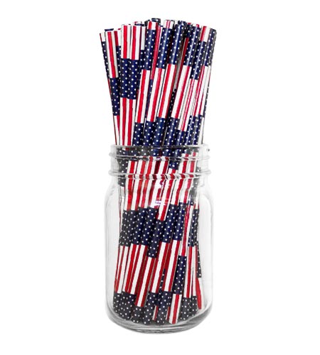 BarConic Eco-Friendly Paper Straws - 7 3/4 USA Flag - CASE OF 20 / 100 PACKS