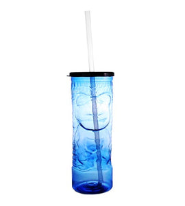 BARCONIC® DRINKWARE - BLUE PLASTIC TIKI CUP W/ LID AND STRAW - 24 OUNCE